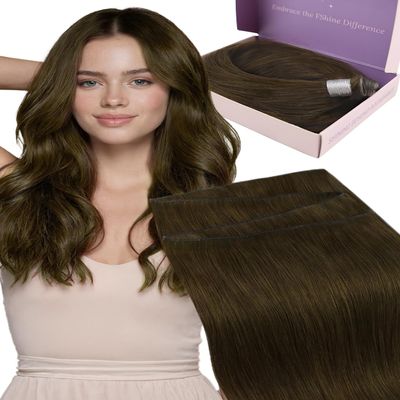Fshine Remy Human Hair Weft Extensions, Medium Brown, 40 cm, 50 g