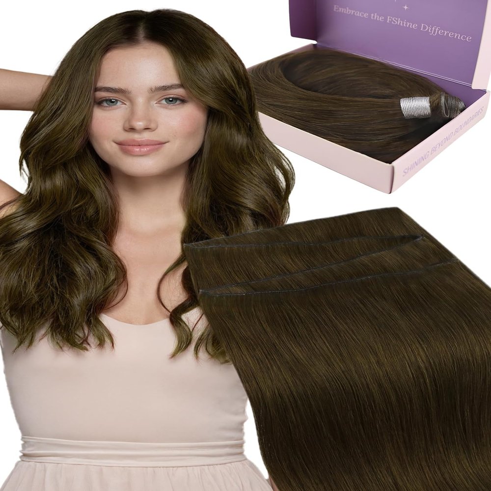 Fshine Remy Human Hair Weft Extensions, Medium Brown, 40 cm, 50 g