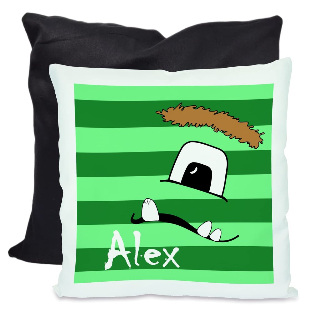 CreaDesign Personalized Kids' Pillow 40 x 40 cm, Monster Design, Green, Black Back
