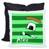 CreaDesign Personalized Kids' Pillow 40 x 40 cm, Monster Design, Green, Black Back view 1