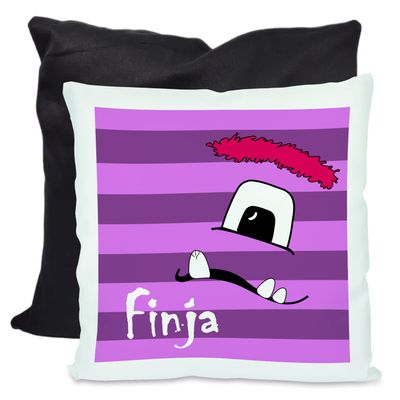 CreaDesign Personalized Kids' Cushion 40 x 40 cm, Purple Monster, Black Back