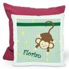 CreaDesign Children's Pillow 40 x 40 cm, Personalized with Name, Green Monkey Design, Purple Back view 1