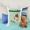 CreaDesign Children's Pillow 40 x 40 cm, Personalized with Name, Green Monkey Design, Purple Back view 3