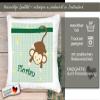 CreaDesign Children's Pillow 40 x 40 cm, Personalized with Name, Green Monkey Design, Purple Back view 4