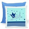 CreaDesign Children's Pillow 40 x 40 cm, Personalized with Name, Feather-Filled Decorative Pillow for Children's Room, Prince/Princess Motif, Light Blue/Blue, Blue Back view 1