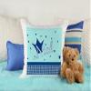 CreaDesign Children's Pillow 40 x 40 cm, Personalized with Name, Feather-Filled Decorative Pillow for Children's Room, Prince/Princess Motif, Light Blue/Blue, Blue Back view 3