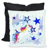 CreaDesign Children's Pillow 40 x 40 cm, Personalized with Name, Unicorn and Blue Stars, Black Back view 1