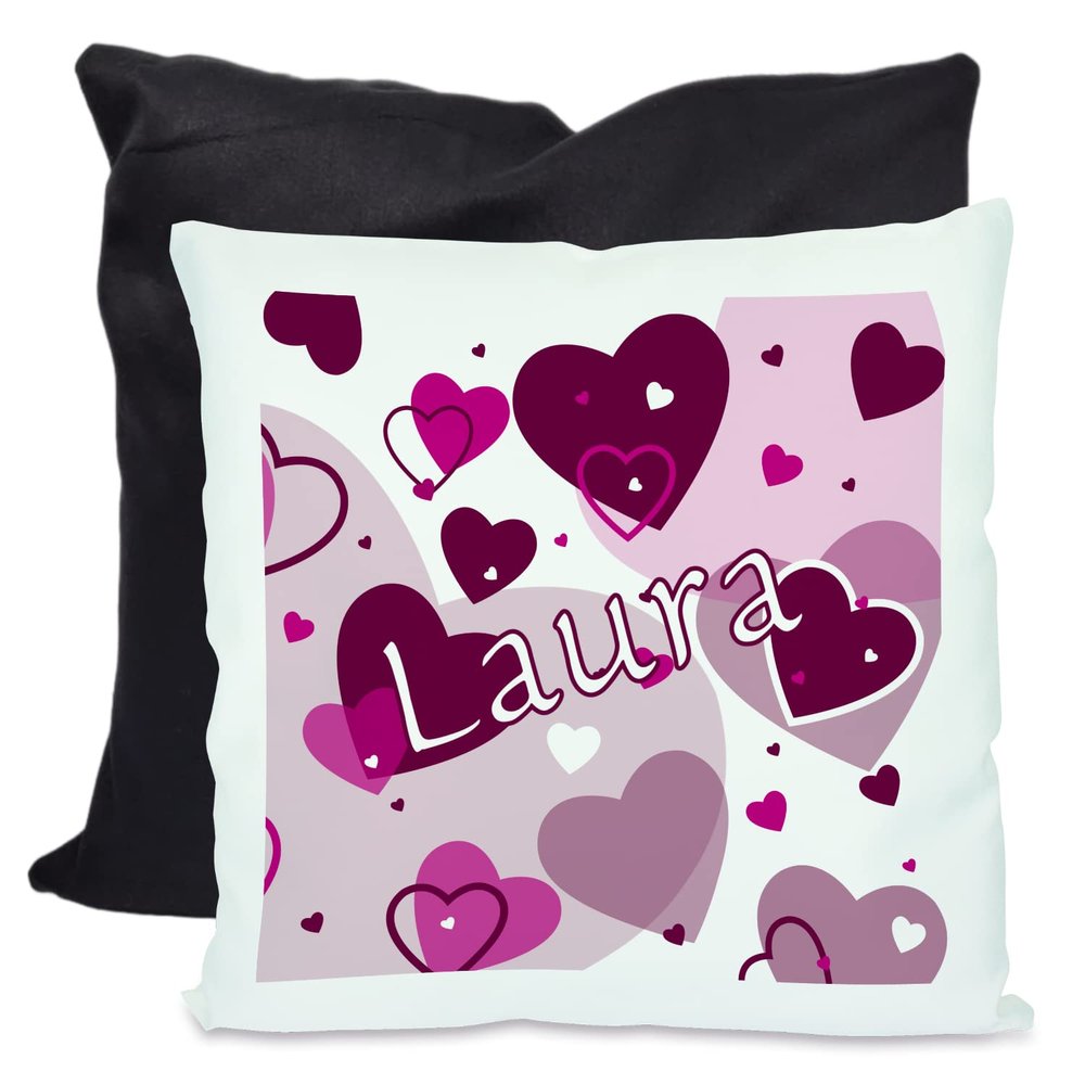 CreaDesign Personalized Children's Cushion, 40 x 40 cm, Heart Blackberry, Black Back
