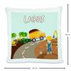 CreaDesign Children's Pillow 40 x 40 cm, Personalized with Name, Construction Site Design, Pink Back view 2