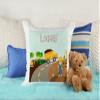 CreaDesign Children's Pillow 40 x 40 cm, Personalized with Name, Construction Site Design, Pink Back view 3