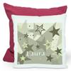 CreaDesign Personalized Children's Pillow 40 x 40 cm with Name, Gray-Beige Stars, Purple Back view 1