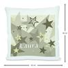 CreaDesign Personalized Children's Pillow 40 x 40 cm with Name, Gray-Beige Stars, Purple Back view 2