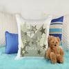 CreaDesign Personalized Children's Pillow 40 x 40 cm with Name, Gray-Beige Stars, Purple Back view 3