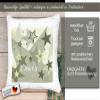 CreaDesign Personalized Children's Pillow 40 x 40 cm with Name, Gray-Beige Stars, Purple Back view 4
