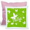 CreaDesign Personalized Children's Cushion 40 x 40 cm with Name, Green Butterfly, Pink Back view 1