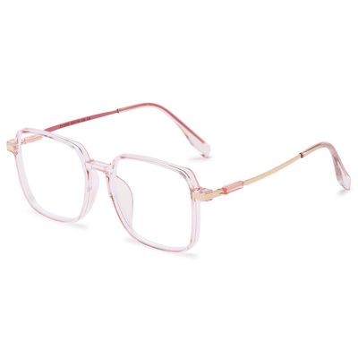 KOOSUFA Square Anti-Blue-Light Reading Glasses for Women and Men, Lightweight, Clear Pink, +4.0