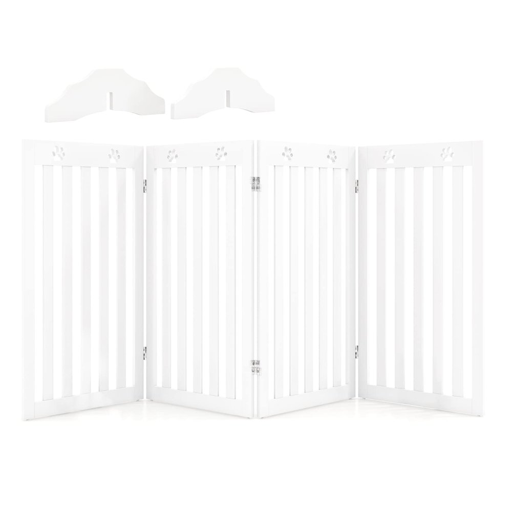 GYMAX 90 cm High Pet Gate, 4-Piece Flexible Barrier with 2 Support Feet, Dog Gate for Doors, Stairs & Kitchen