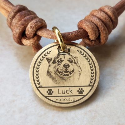 Personalized Photo Dog Tags, Brass Double-Sided Engraved Tags for Dogs and Cats