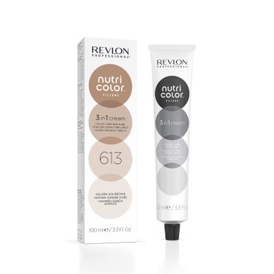 REVLON PROFESSIONAL Nutri Color FILTERS TONING FILTER 613 Dark Blonde Ash Gold, 240 ml, Color-Refreshing Mask with INSTA-PIC TECHNOLOGY, Vegan