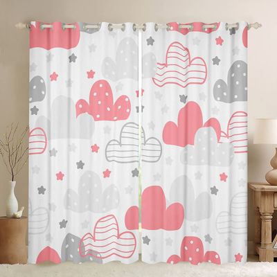 Homewish Kids Cartoon Cloud Unicorn Curtains, Star Polka Dot Panels, 2-Pack, 55" W x 69" L, White/Pink/Gray