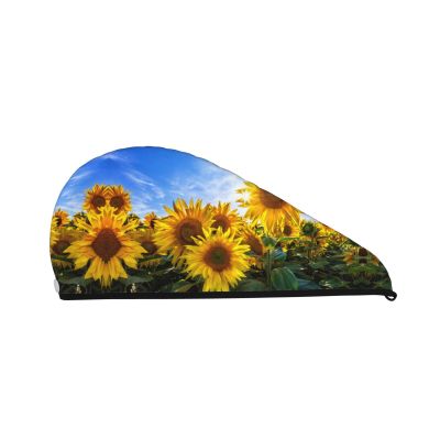RVENU Sunflower Print Ultra-Absorbent Coral Velvet Hair Drying Towel Cap