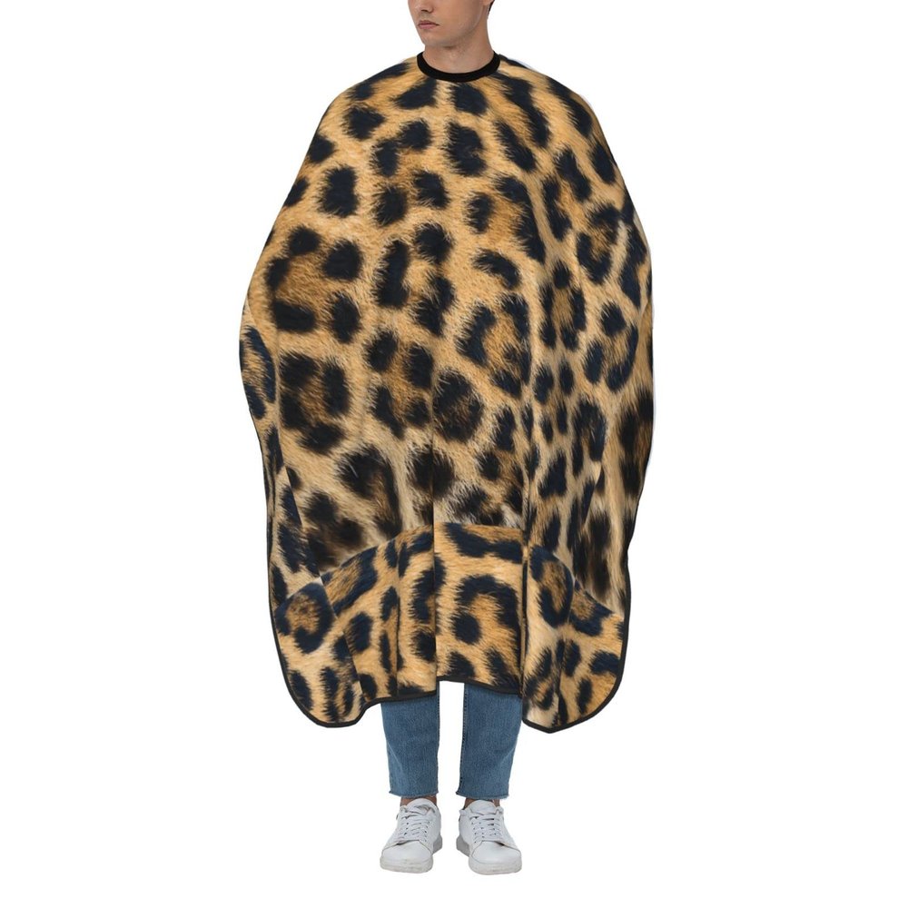 Rough Leopard Print Haircut Cape, Waterproof Unisex Salon Cape, Adjustable Neck, White/Lush Garden, One Size