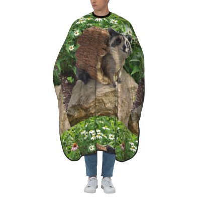 VUCEMI Raccoon Statue Print Haircut Cape, Waterproof, Adjustable Neck, White, One Size