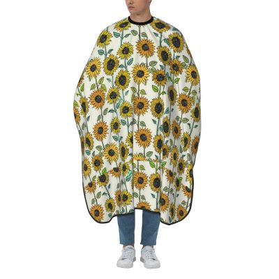 Romantic Sunflower-Print Haircut Cape, Waterproof, Unisex, Adjustable Neck, White, One Size