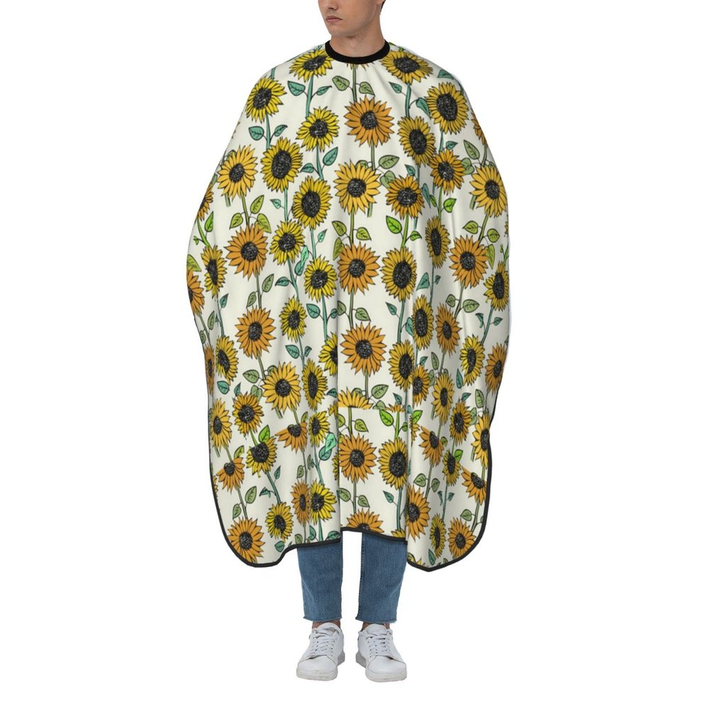 Romantic Sunflower-Print Haircut Cape, Waterproof, Unisex, Adjustable Neck, White, One Size