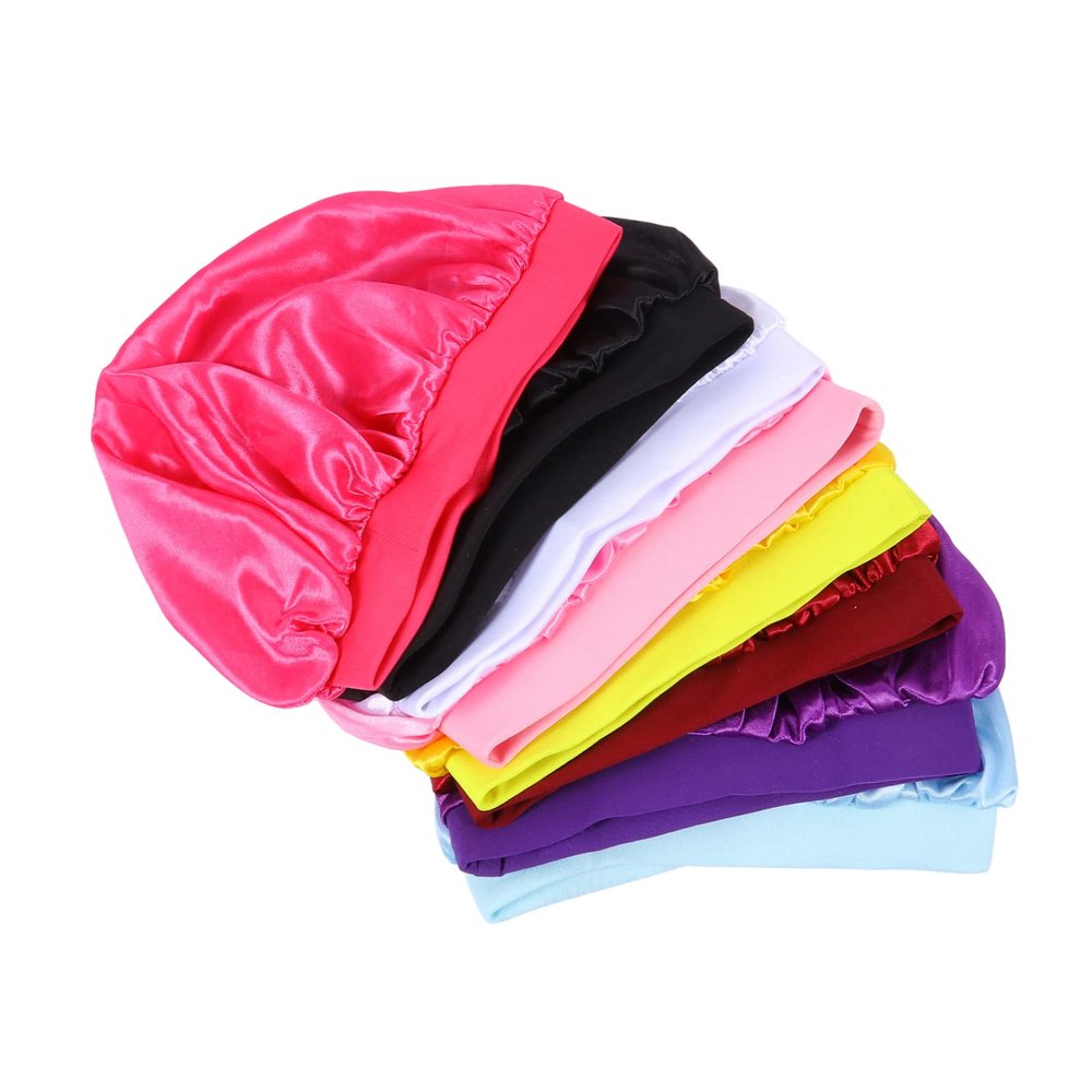 Kids' Hair Bonnets, 8-Pack, Polyester Elastic Sleep Caps