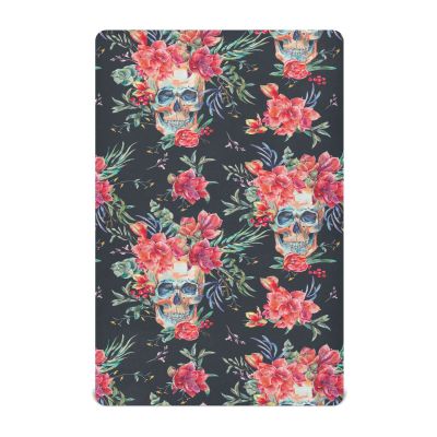 Fitted Crib Sheet for Babies, Boys or Girls, Soft and Breathable, Standard Size, 99.1 x 68.6 cm, Watercolor Skull and Red Flower