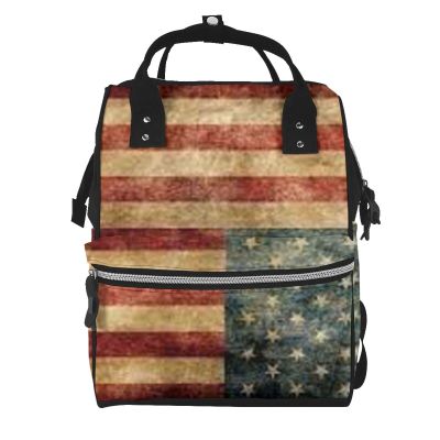 Manluu Printed Diaper Backpack with Vintage Flag, Black
