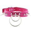 Wambere Gothic Punk Leather Choker with O-Ring and Spikes, Rose Red view 1