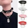 Wambere Gothic Punk Leather Choker with O-Ring and Spikes, Rose Red view 2