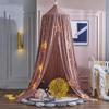Surwin Round Mosquito Net Canopy for Baby and Kids' Beds, Dark Pink view 1