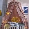 Surwin Round Mosquito Net Canopy for Baby and Kids' Beds, Dark Pink view 3