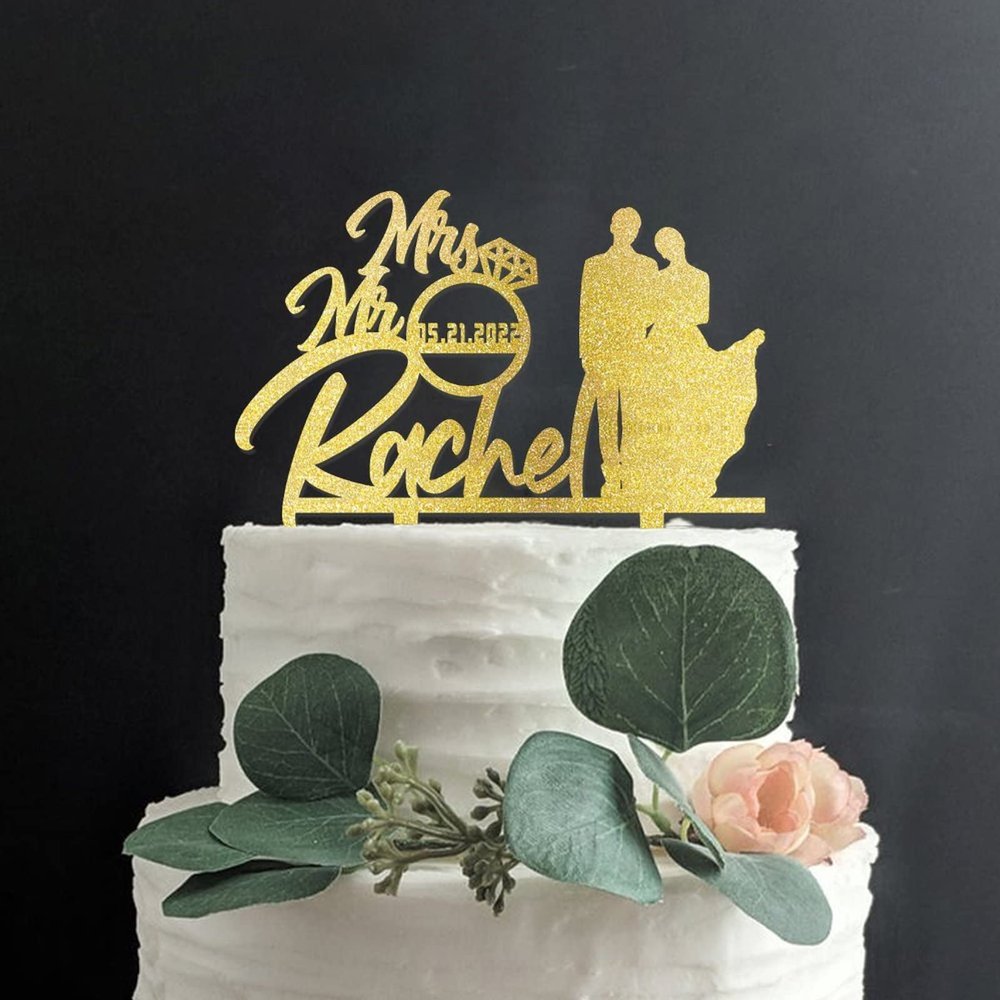 Funlucy “Mr and Mrs” Cake Topper, Personalized, for Weddings and Anniversaries