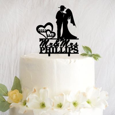 Funlucy Personalized Wedding Cake Topper with Bride and Groom Silhouette