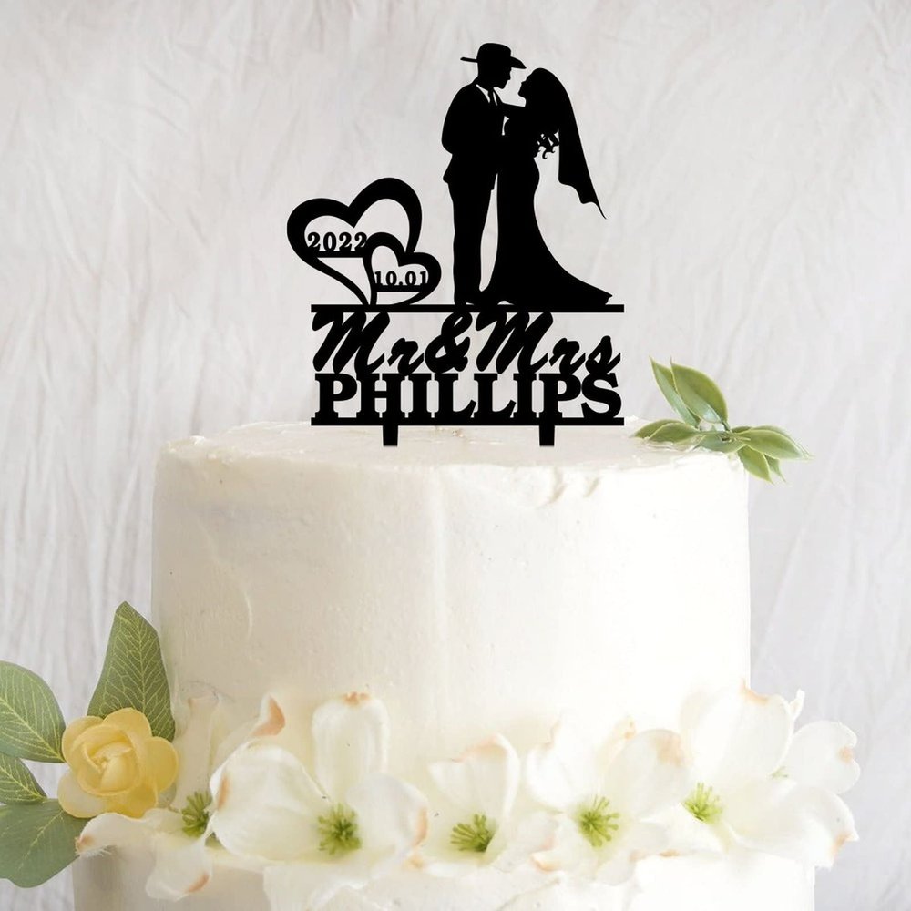 Funlucy Personalized Wedding Cake Topper with Bride and Groom Silhouette