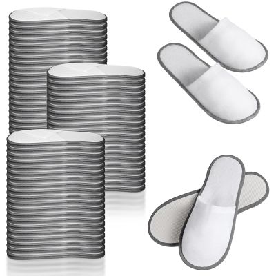 40 Pairs Disposable Spa Slippers, Non-Slip Hotel Slippers, Plush Closed-Toe, White and Gray, One Size Wide