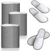 40 Pairs Disposable Spa Slippers, Non-Slip Hotel Slippers, Plush Closed-Toe, White and Gray, One Size Wide view 1