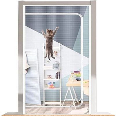 Pet Fly Screen Door, Mesh Curtain with Zipper and Velcro, White, 90 x 220 cm