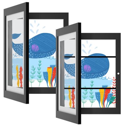 Orionstar Art Frame for Kids, Front-Opening, Holds 100 A4 Sheets, for 30 x 21 cm, Black, 2-Pack