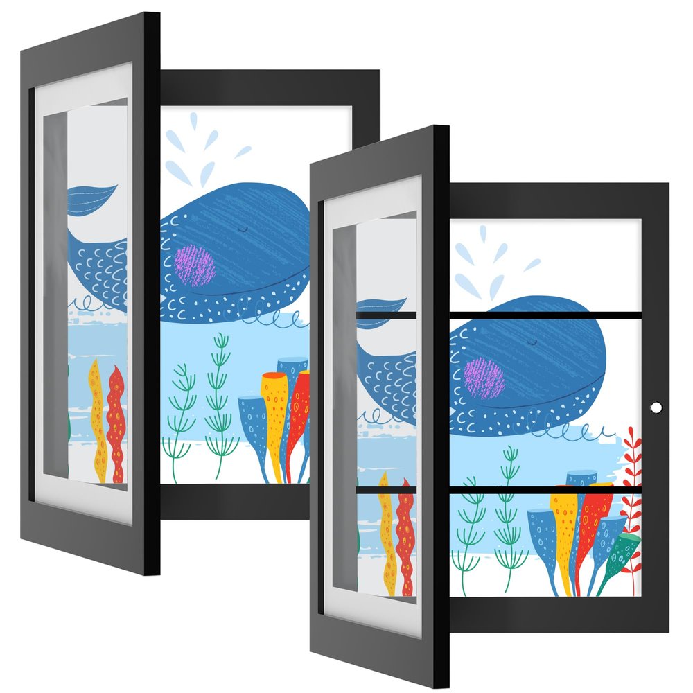 Orionstar Art Frame for Kids, Front-Opening, Holds 100 A4 Sheets, for 30 x 21 cm, Black, 2-Pack
