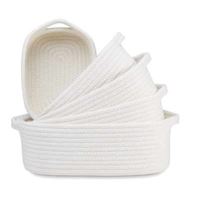 Oikabio Rectangular Storage Baskets, 5-Piece Set, Woven Cotton Rope