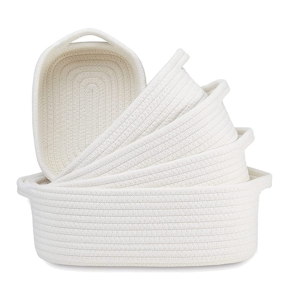 Oikabio Rectangular Storage Baskets, 5-Piece Set, Woven Cotton Rope