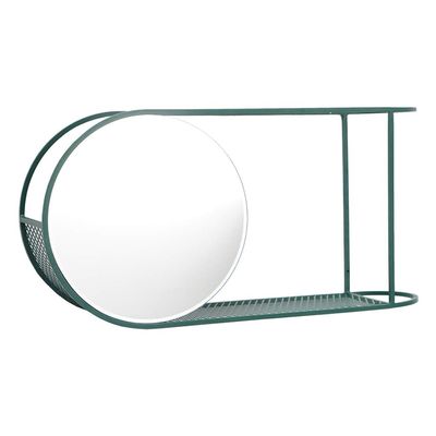 DERBUT Makeup Mirror, Metal Wall Mount with Shelf, HD Double-Sided Semicircular Cosmetic Mirror