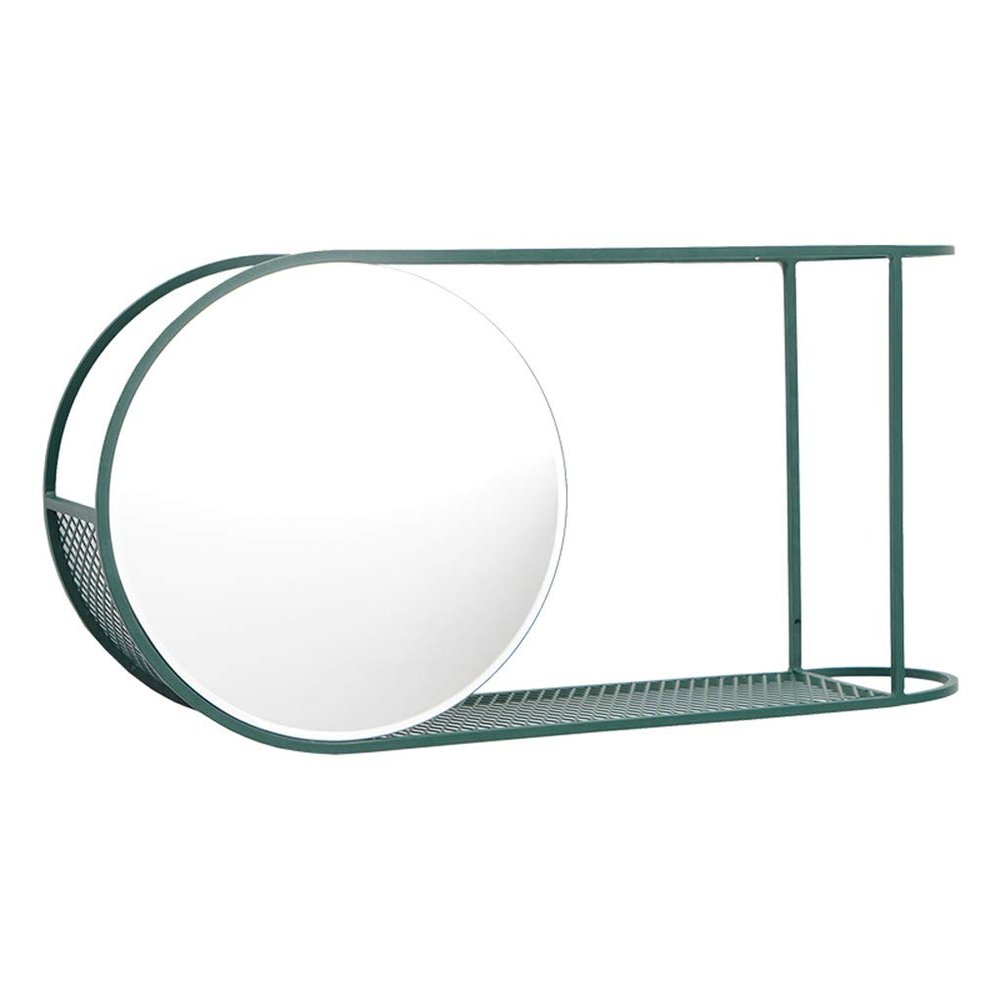 DERBUT Makeup Mirror, Metal Wall Mount with Shelf, HD Double-Sided Semicircular Cosmetic Mirror