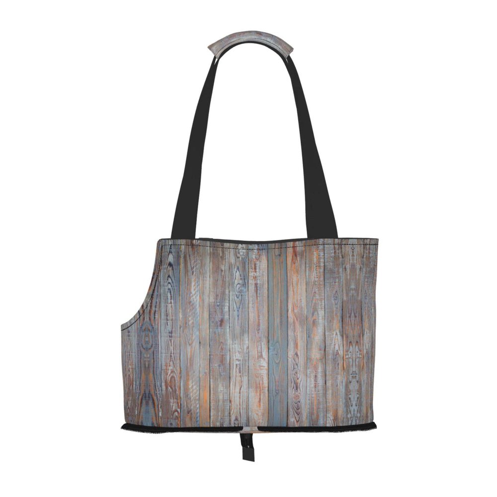 Foldable Vintage Wood-Print Pet Carrier for Dogs & Cats