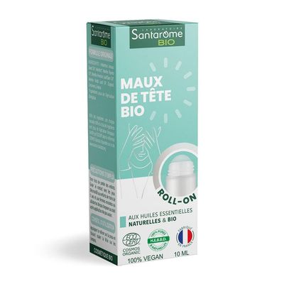 Santarome Bio Headache Roll-On, Peppermint & Spearmint, Made in France, 10 ml